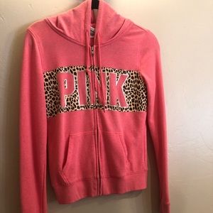 PINK Victoria’s Secret coral cheetah sweat set